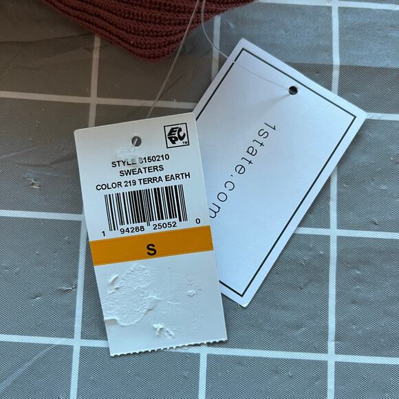 1.State V-Neck Ribbed Balloon Sleeve Terracotta Brown Oversize Sweater Small NWT - Picture 10 of 13